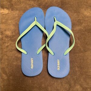 Old Navy Blue Flip Flops with Green Straps